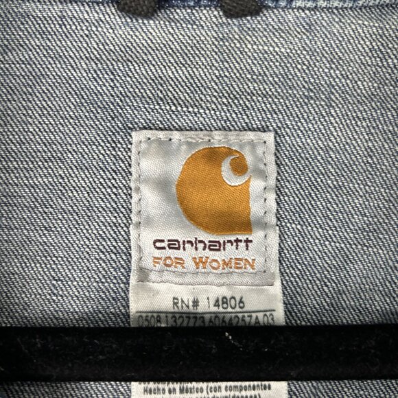 Carhartt For Women Denim Jean Jacket Size Medium Button Up Logo Blue - Picture 3 of 9